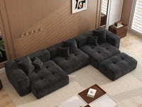 Matrix 3-Seater Black Linen L-Shaped Sectional | 4-Piece (Includes 1 Ottoman), Contemporary Style