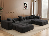 Matrix 3-Seater Black Linen U-Shaped Sectional | 5-Piece (Includes 2 Ottomans), Stylish Design