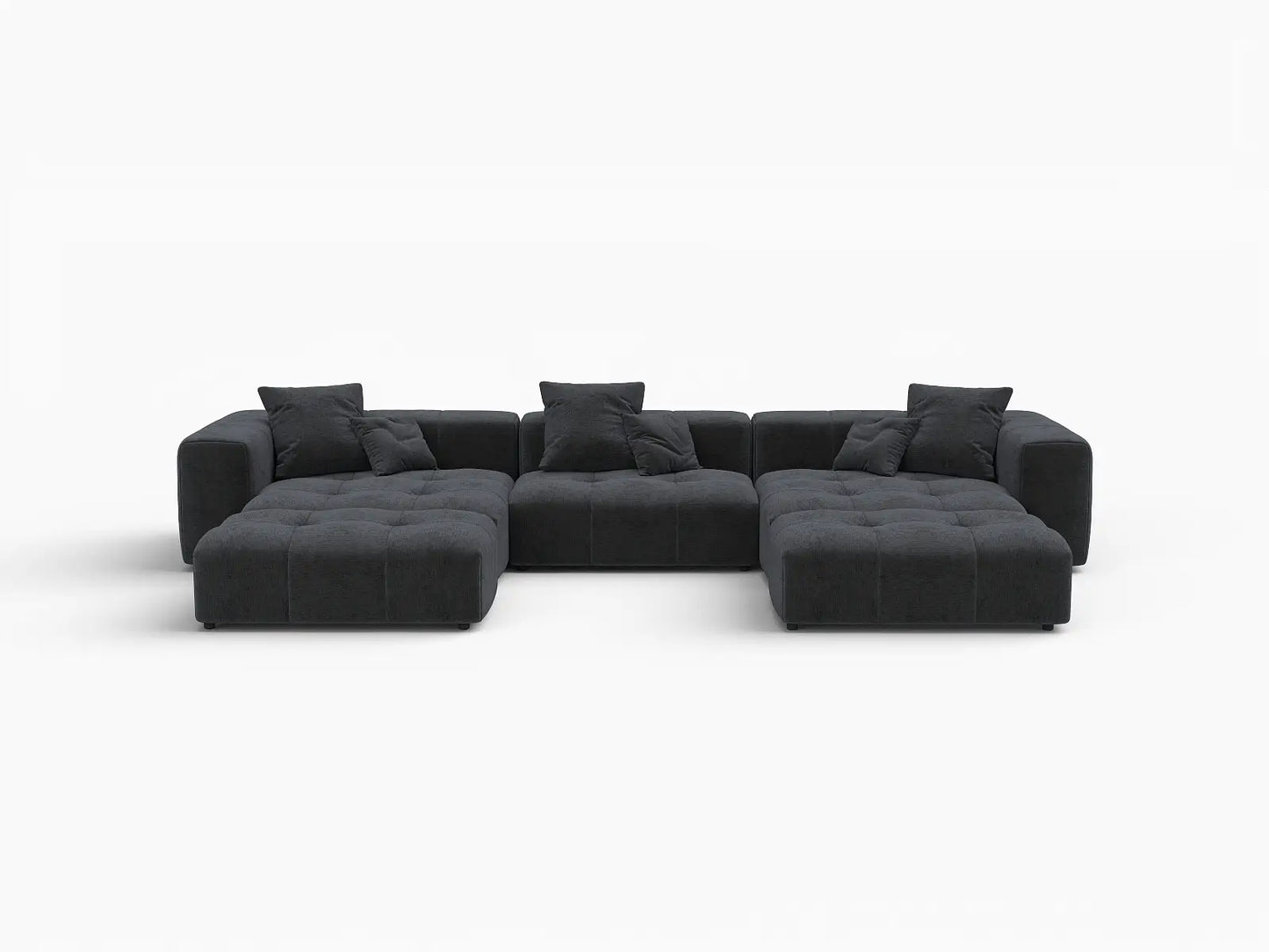 Matrix 3-Seater Black Linen U-Shaped Sectional | 5-Piece (Includes 2 Ottomans), Stylish Design