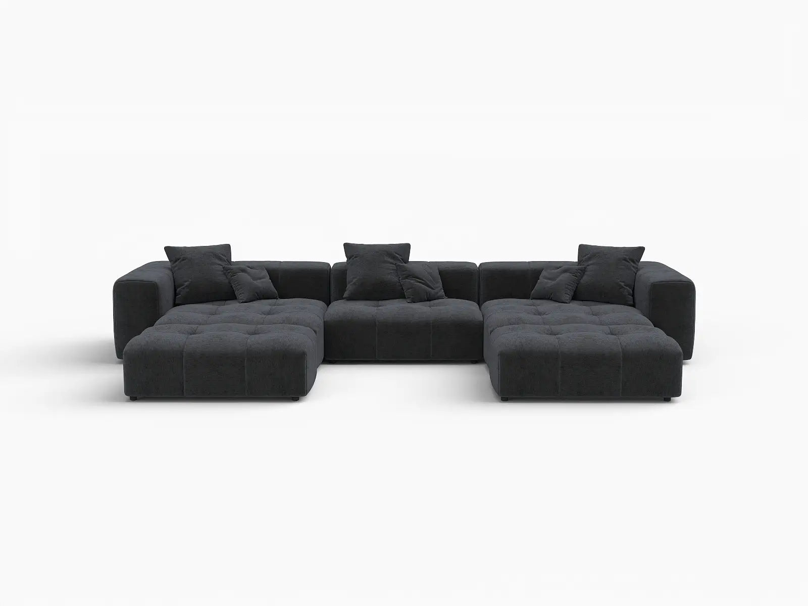 Matrix 3-Seater Black Linen U-Shaped Sectional | 5-Piece (Includes 2 Ottomans), Stylish Design