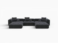 Matrix 3-Seater Black Linen U-Shaped Sectional | 5-Piece (Includes 2 Ottomans), Stylish Design