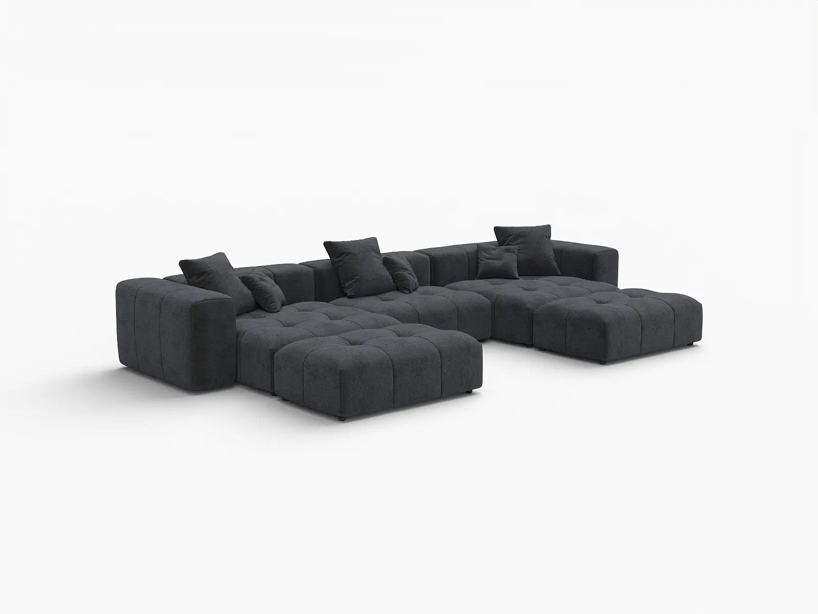 Matrix 3-Seater Black Linen U-Shaped Sectional | 5-Piece (Includes 2 Ottomans), Stylish Design