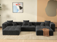 Matrix 3-Seater Black Linen U-Shaped Sectional | 5-Piece (Includes 2 Ottomans), Stylish Design