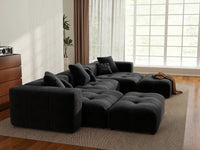Matrix 3-Seater Black Linen U-Shaped Sectional | 5-Piece (Includes 2 Ottomans), Stylish Design