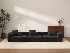Matrix 3-Seater Black Small Space Couch Sectional | 3-Piece, Linen Fabric