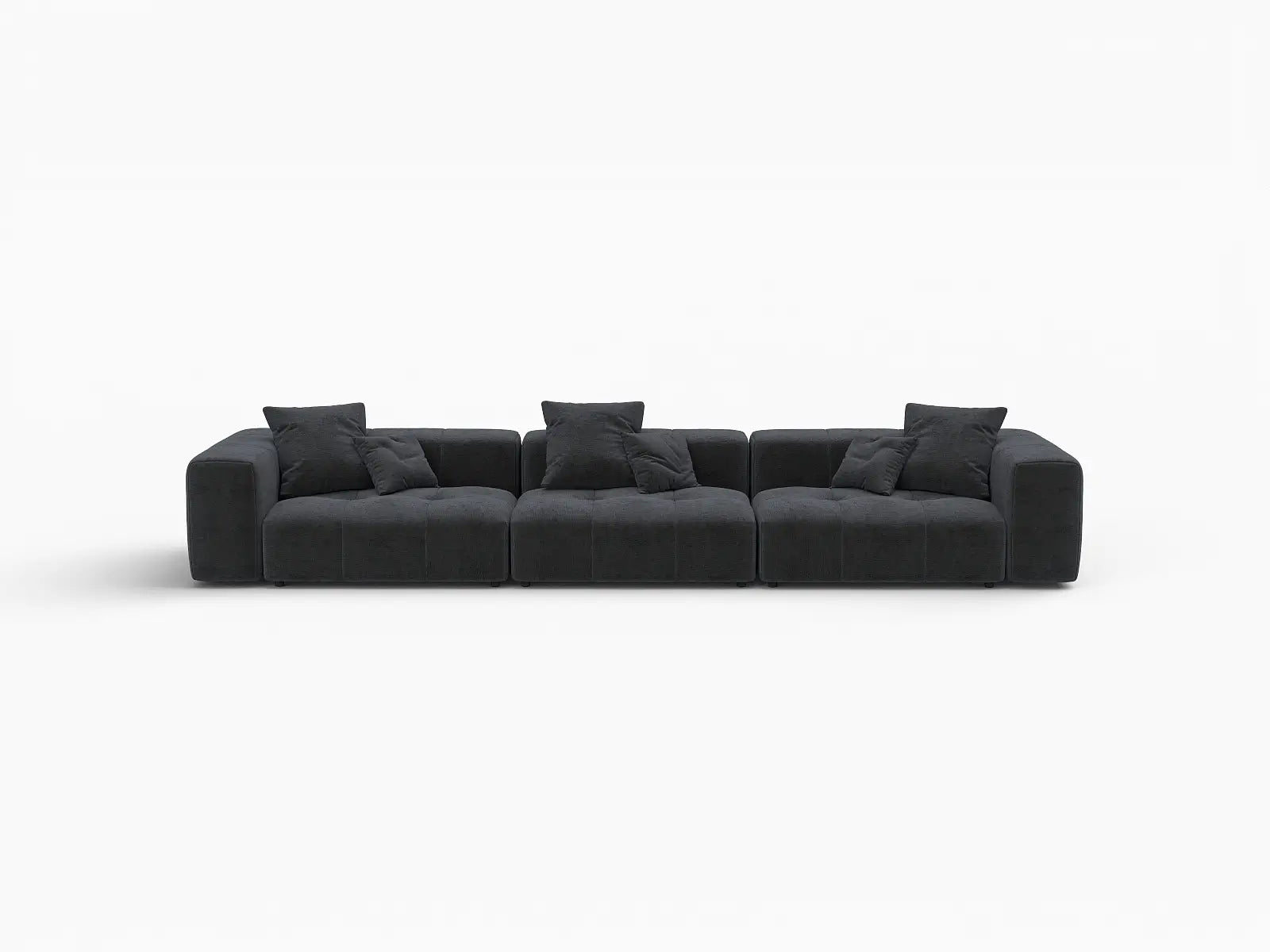 Matrix 3-Seater Black Small Space Couch Sectional | 3-Piece, Linen Fabric