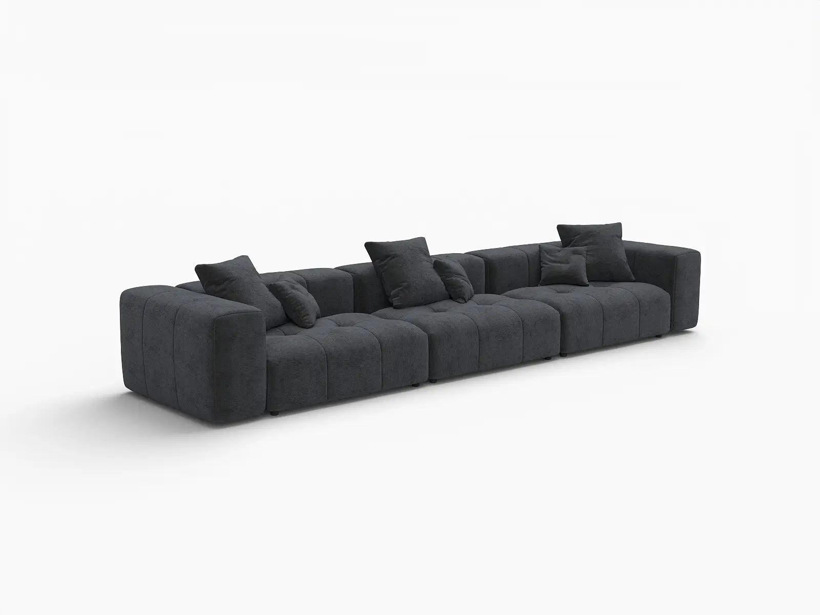Matrix 3-Seater Black Small Space Couch Sectional | 3-Piece, Linen Fabric