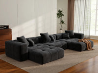 Matrix 3-Seater Black U-Shaped Sectional | 5-Piece (Includes 2 Ottomans), Linen Fabric, Family Room Seating