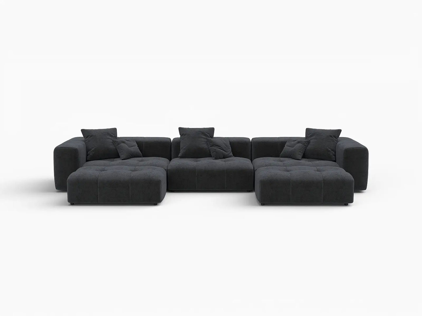 Matrix 3-Seater Black U-Shaped Sectional | 5-Piece (Includes 2 Ottomans), Linen Fabric, Family Room Seating