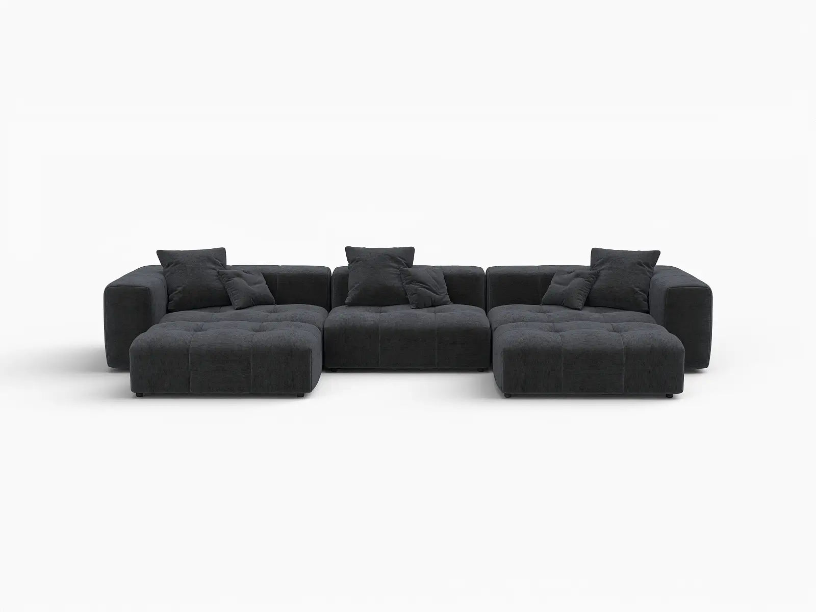 Matrix 3-Seater Black U-Shaped Sectional | 5-Piece (Includes 2 Ottomans), Linen Fabric, Family Room Seating