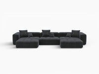 Matrix 3-Seater Black U-Shaped Sectional | 5-Piece (Includes 2 Ottomans), Linen Fabric, Family Room Seating