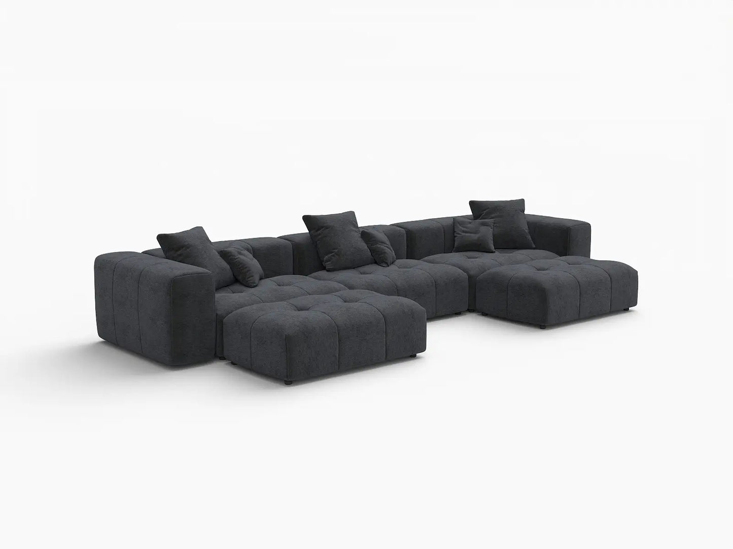 Matrix 3-Seater Black U-Shaped Sectional | 5-Piece (Includes 2 Ottomans), Linen Fabric, Family Room Seating