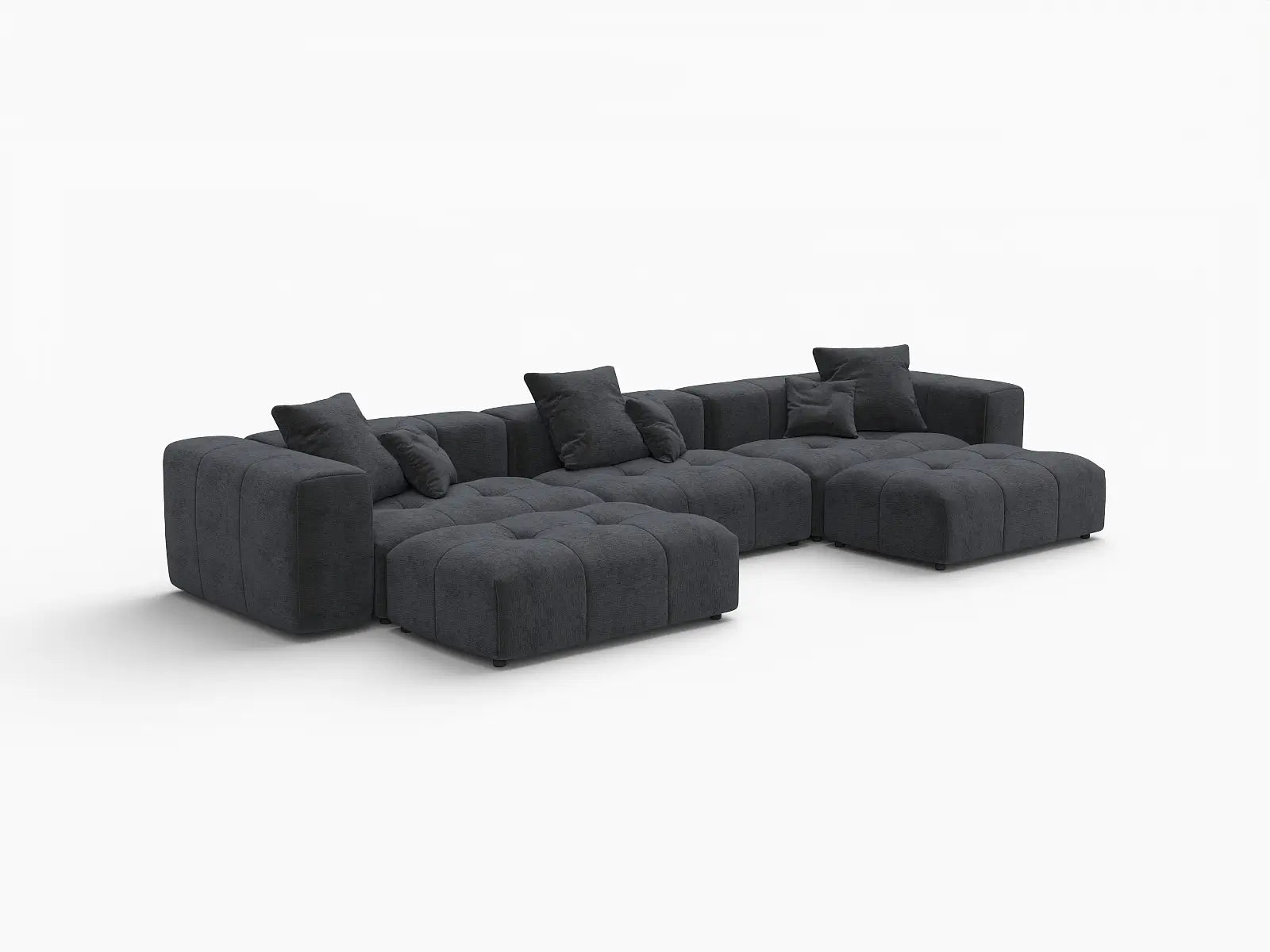 Matrix 3-Seater Black U-Shaped Sectional | 5-Piece (Includes 2 Ottomans), Linen Fabric, Family Room Seating