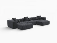Matrix 3-Seater Black U-Shaped Sectional | 5-Piece (Includes 2 Ottomans), Linen Fabric, Family Room Seating