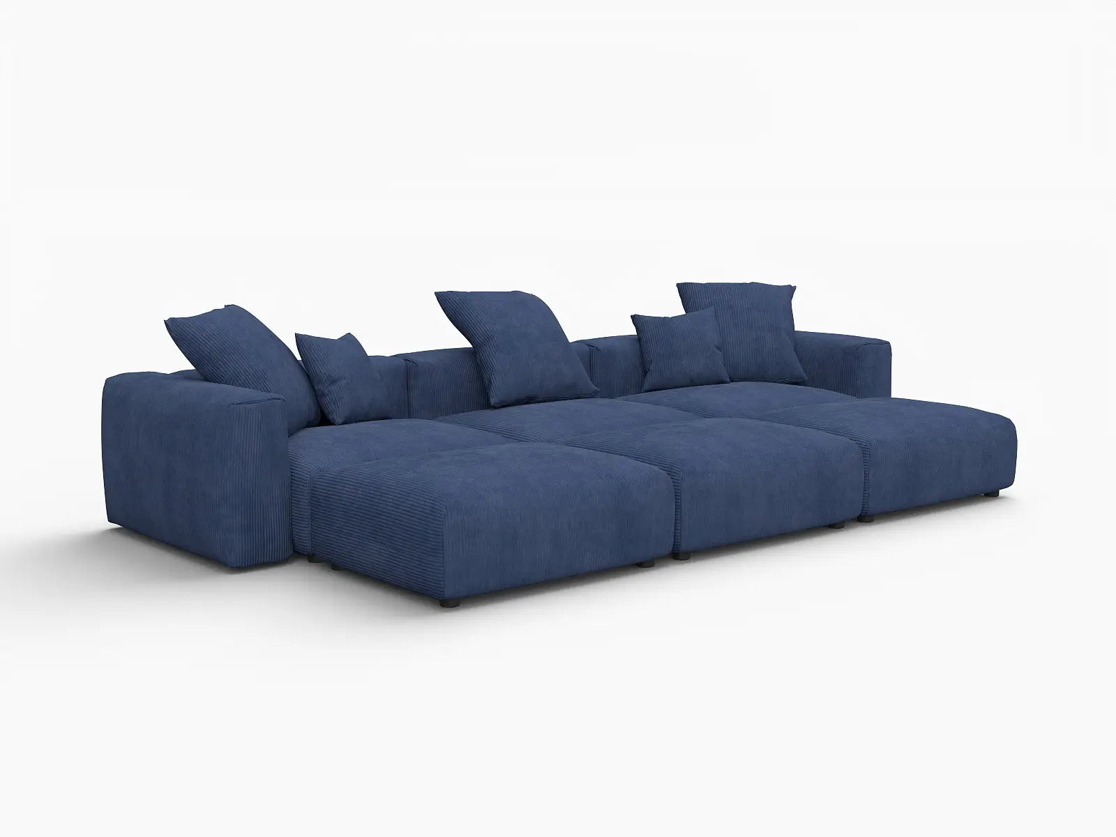 Seccional en L Matrix de 3 plazas, color azul | 6 piezas (incluye 3 pufs), tela de pana, asientos para sala de estar, fundas de cojín lavables