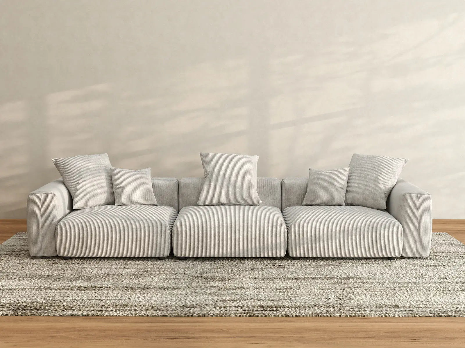 Sofá seccional Matrix de 3 plazas gris | 3 piezas, tela de pana, asientos para sala de estar, fundas de cojín lavables