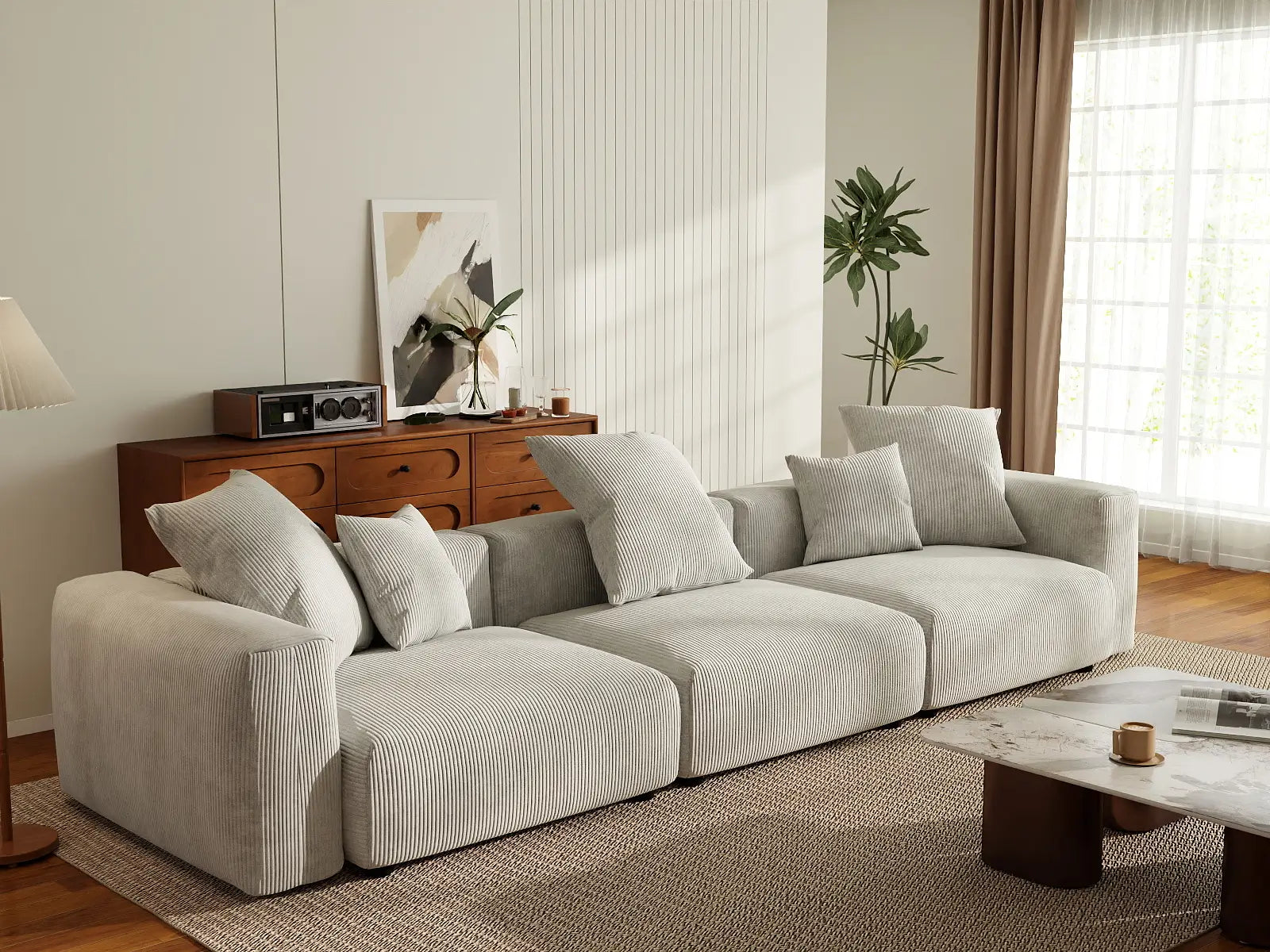 Sofá seccional Matrix de 3 plazas gris | 3 piezas, tela de pana, asientos para sala de estar, fundas de cojín lavables