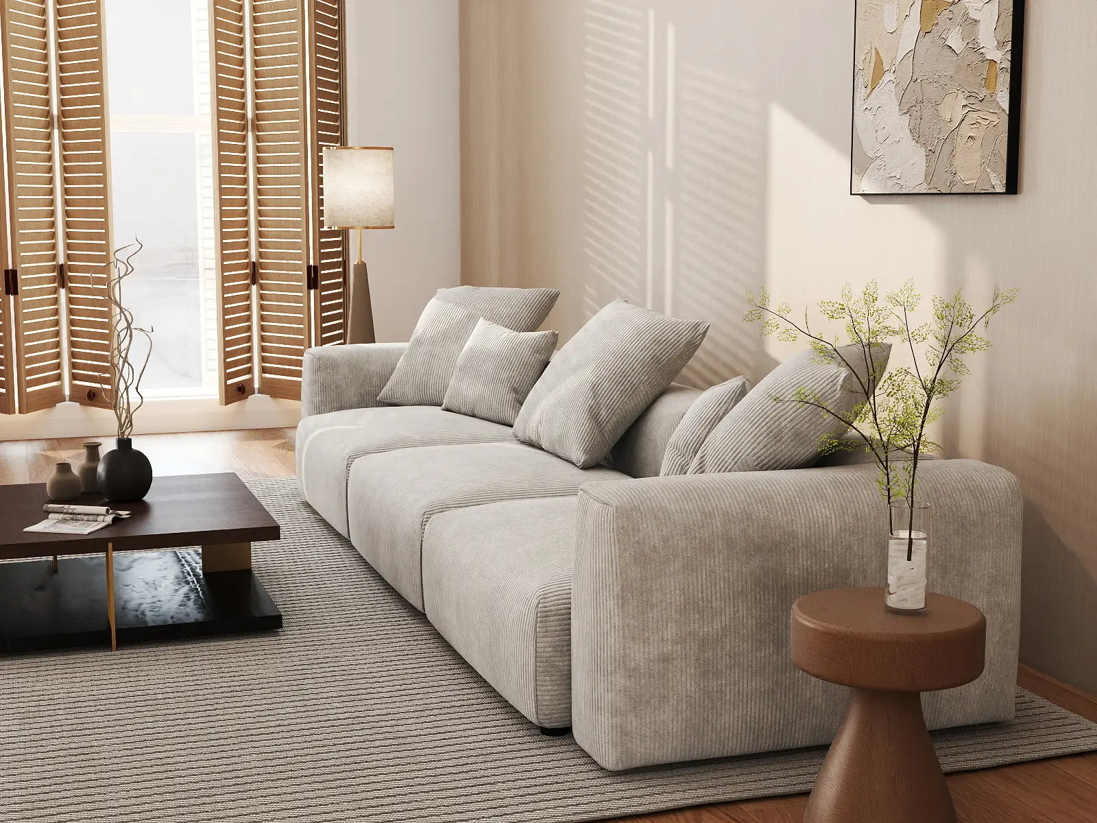 Sofá seccional Matrix de 3 plazas gris | 3 piezas, tela de pana, asientos para sala de estar, fundas de cojín lavables