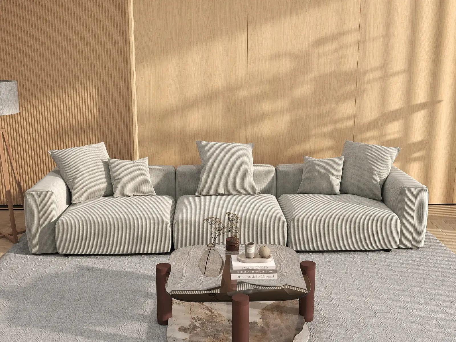 Sofá seccional Matrix de 3 plazas gris | 3 piezas, tela de pana, asientos para sala de estar, fundas de cojín lavables