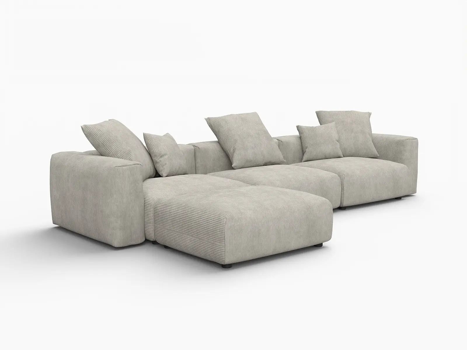 Sofá de 3 plazas Matrix gris | 4 piezas (incluye 1 otomana), tela de pana, fundas de cojín lavables