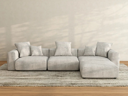 Matrix 3-Seater Grey Sofa Set | 4-Piece (Includes 1 Ottoman), Corduroy Fabric, Washable Cushion Covers