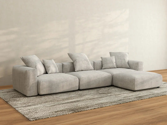 Matrix 3-Seater Grey Sofa Set | 4-Piece (Includes 1 Ottoman), Corduroy Fabric, Washable Cushion Covers