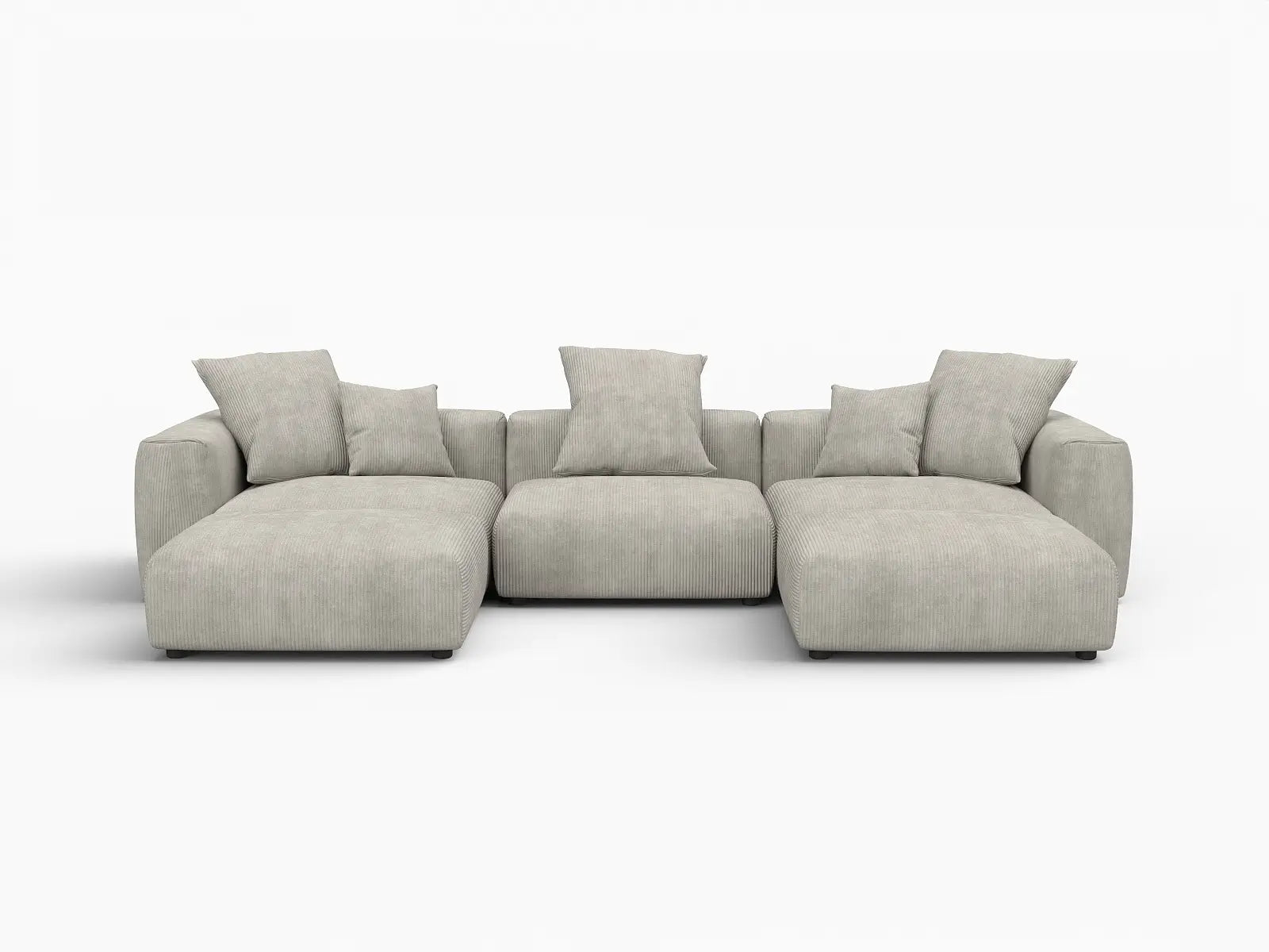 Seccional en forma de U de 3 plazas Matrix gris | 5 piezas (incluye 2 otomanas), tela de pana, asientos para sala familiar, fundas de cojín lavables