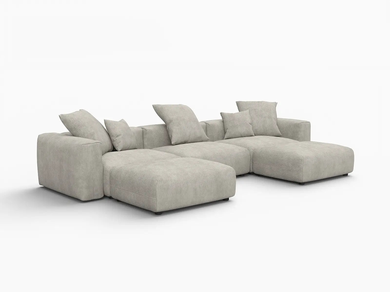 Seccional en forma de U de 3 plazas Matrix gris | 5 piezas (incluye 2 otomanas), tela de pana, asientos para sala familiar, fundas de cojín lavables