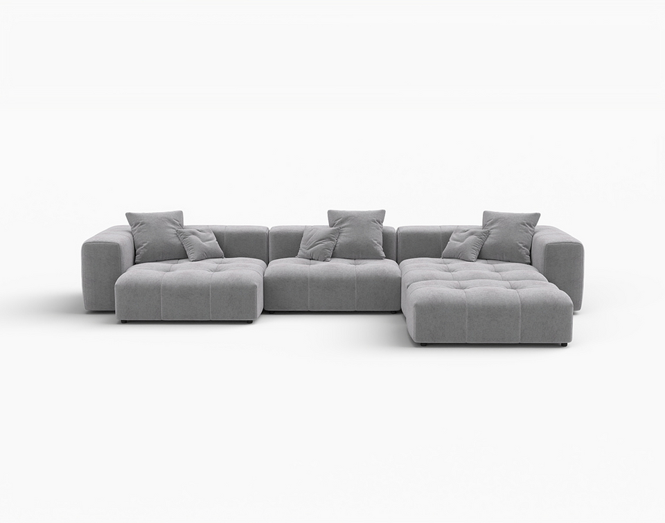 Matrix 3-Seater Light Grey Large Space L-Shaped Sectional | 4-Piece (Includes 1 Ottoman), Linen Fabric