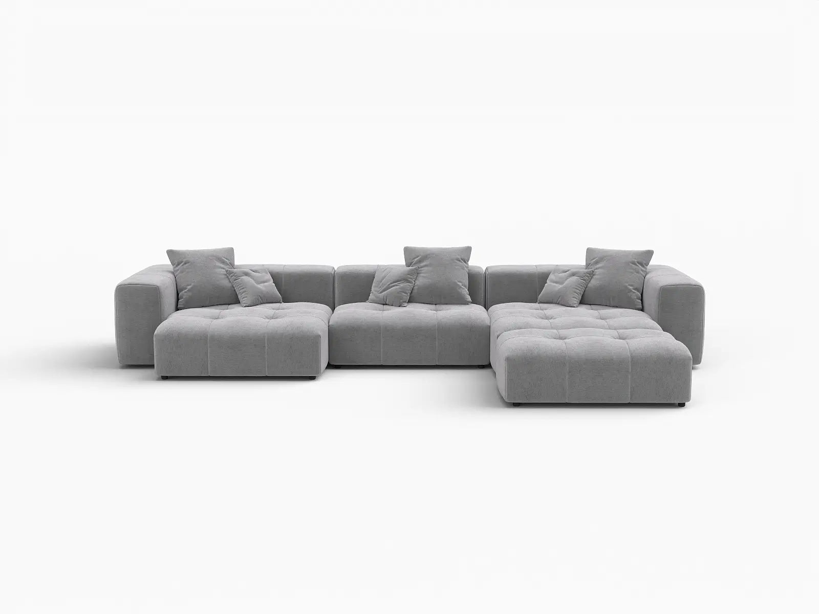 Matrix 3-Seater Light Grey Large Space L-Shaped Sectional | 4-Piece (Includes 1 Ottoman), Linen Fabric