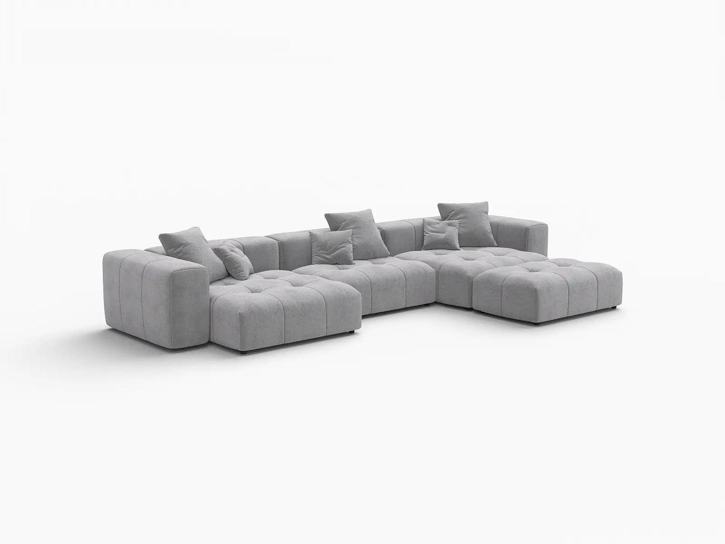 Matrix 3-Seater Light Grey Large Space L-Shaped Sectional | 4-Piece (Includes 1 Ottoman), Linen Fabric
