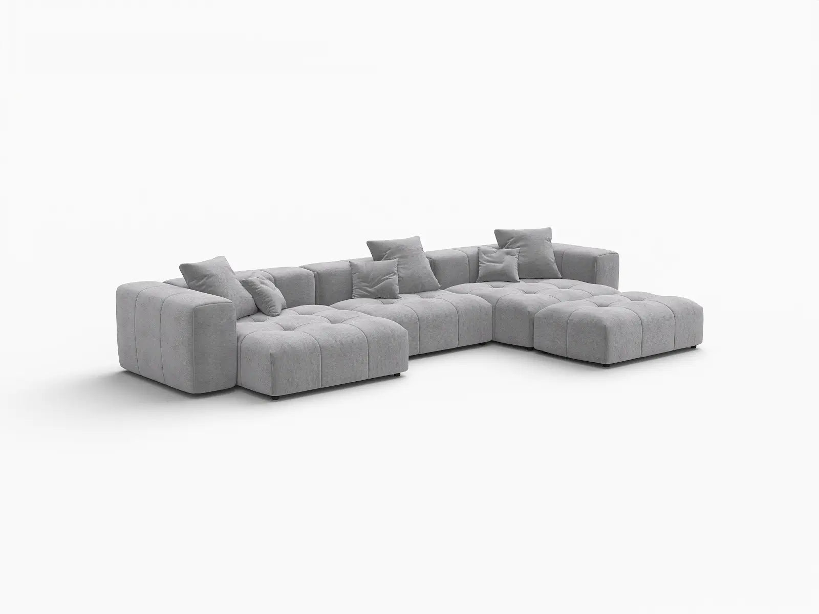 Matrix 3-Seater Light Grey Large Space L-Shaped Sectional | 4-Piece (Includes 1 Ottoman), Linen Fabric