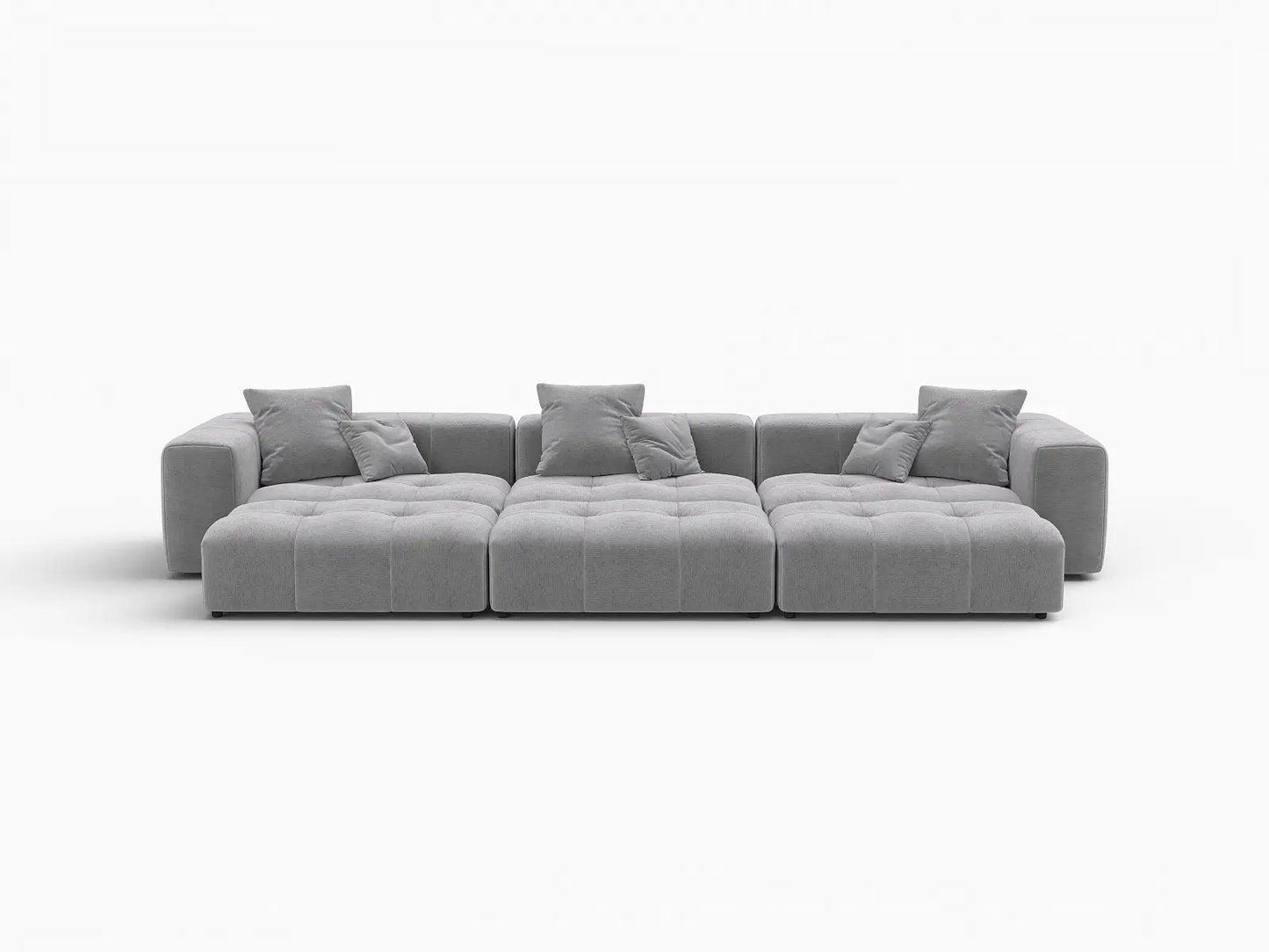 Matrix 3-Seater Light Grey Large Space Pit Sectional | 6-Piece (Includes 3 Ottomans), Linen Fabric