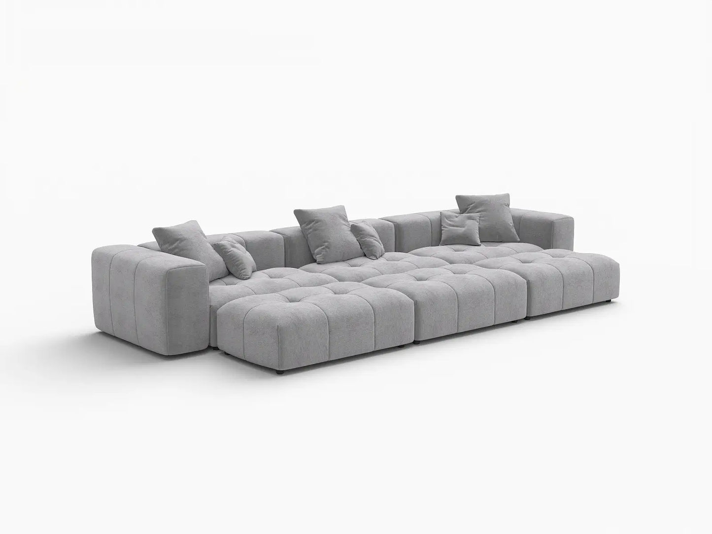 Matrix 3-Seater Light Grey Large Space Pit Sectional | 6-Piece (Includes 3 Ottomans), Linen Fabric