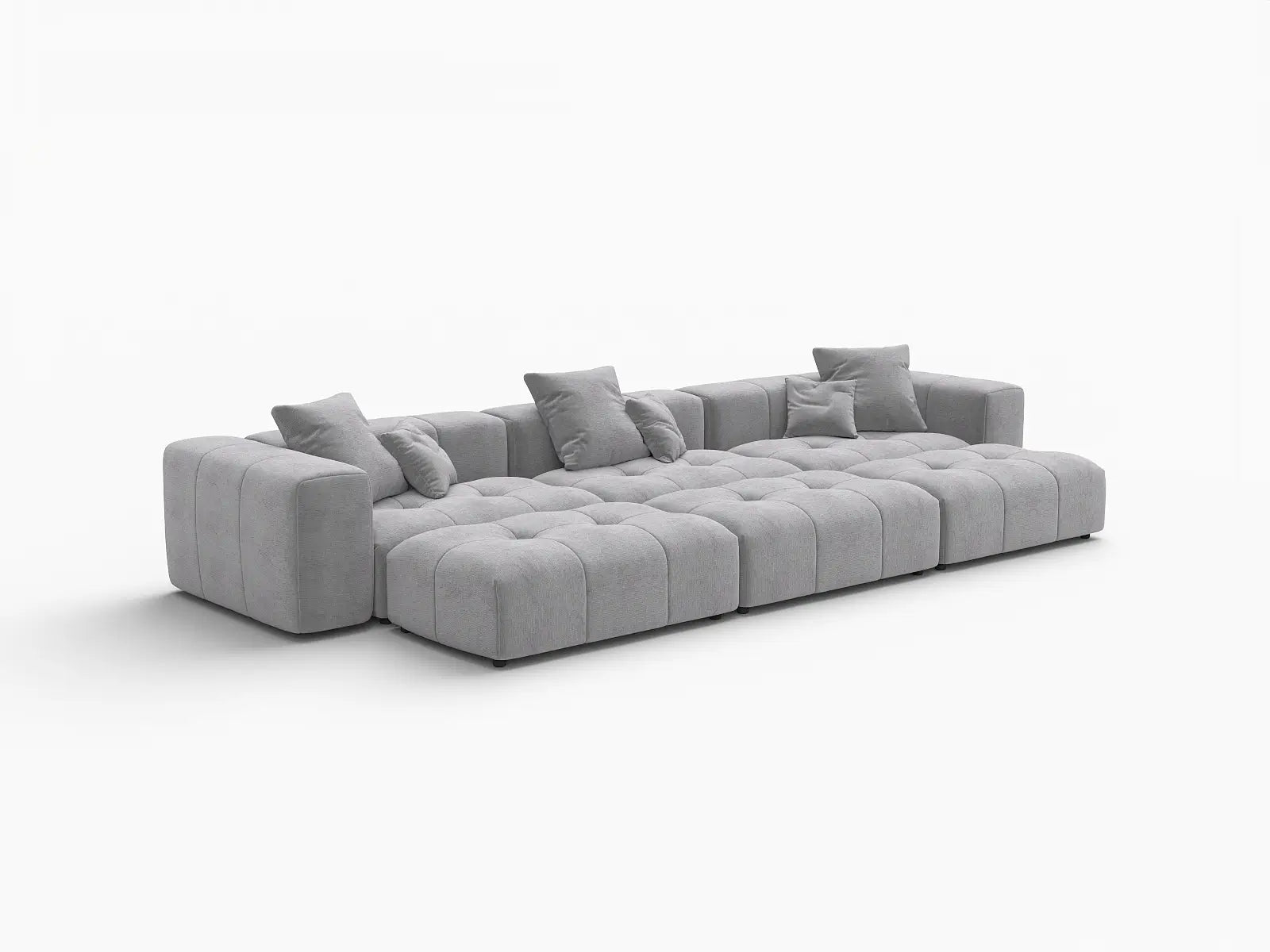 Matrix 3-Seater Light Grey Large Space Pit Sectional | 6-Piece (Includes 3 Ottomans), Linen Fabric
