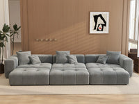 Matrix 3-Seater Light Grey Large Space Pit Sectional | 6-Piece (Includes 3 Ottomans), Linen Fabric
