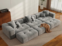Matrix 3-Seater Light Grey Large Space Pit Sectional | 6-Piece (Includes 3 Ottomans), Linen Fabric