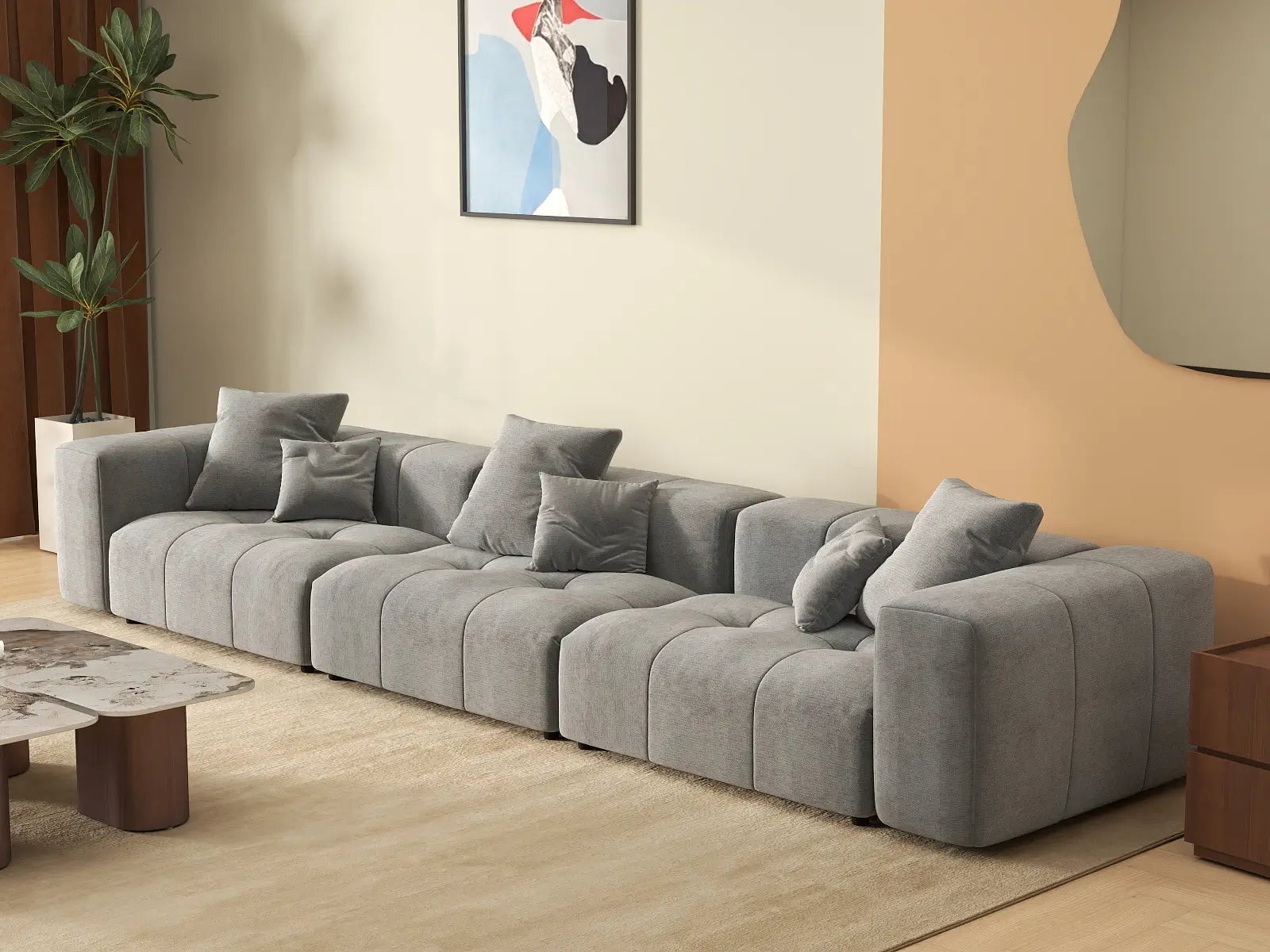 Matrix 3-Seater Light Grey Linen Couch Sectional | 3-Piece, Modern Style