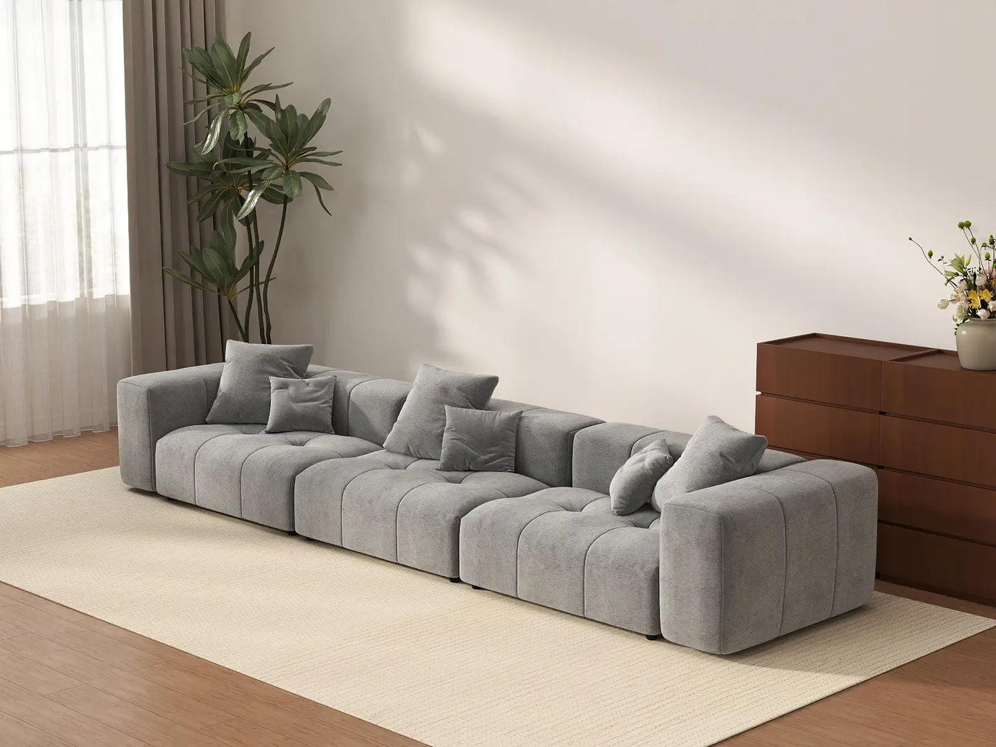 Matrix 3-Seater Light Grey Linen Couch Sectional | 3-Piece, Modern Style