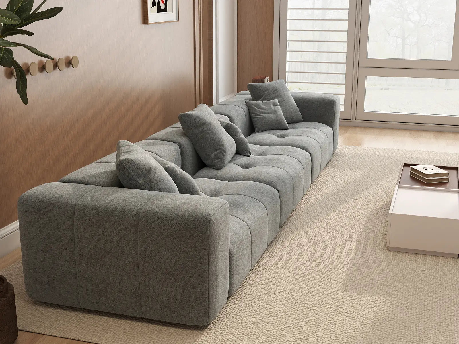 Matrix 3-Seater Light Grey Linen Couch Sectional | 3-Piece, Modern Style