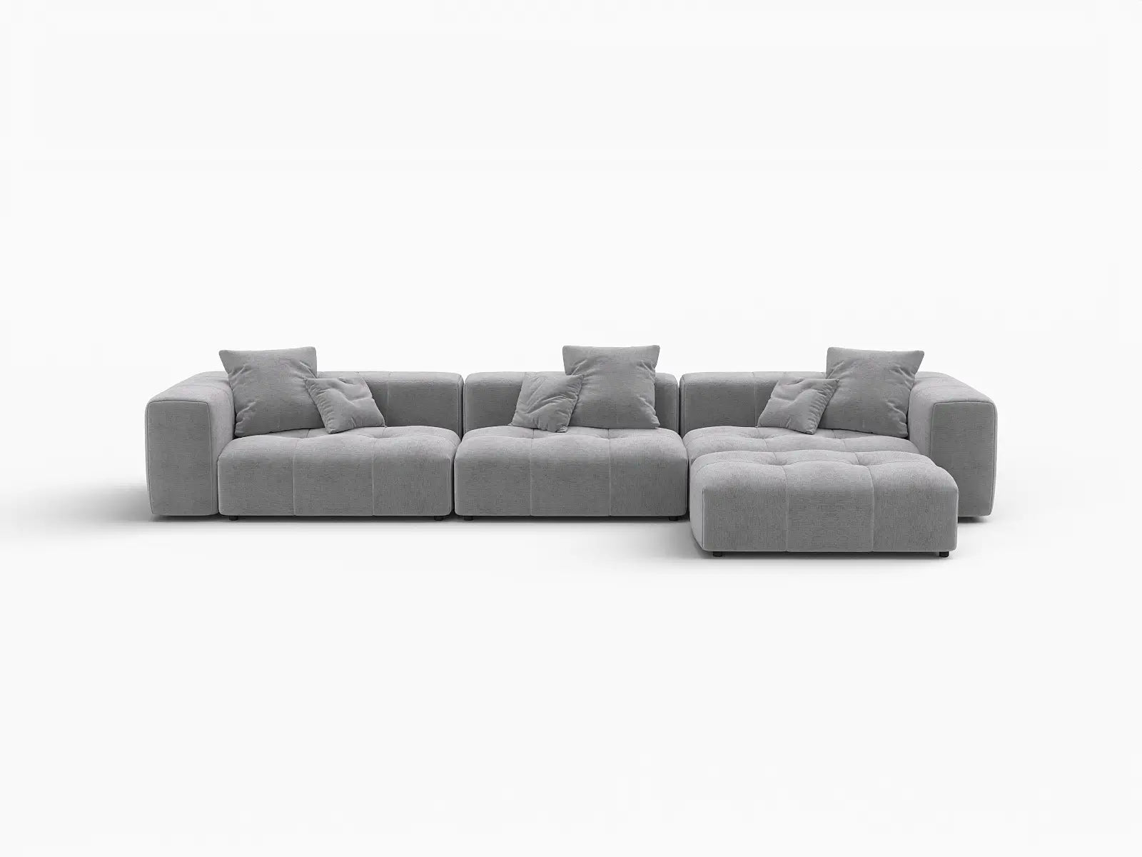 Matrix 3-Seater Light-Grey Sofa Set | 4-Piece (Includes 1 Ottoman), Linen Fabric