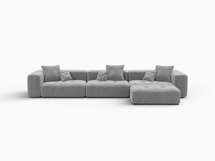 Matrix 3-Seater Light-Grey Sofa Set | 4-Piece (Includes 1 Ottoman), Linen Fabric