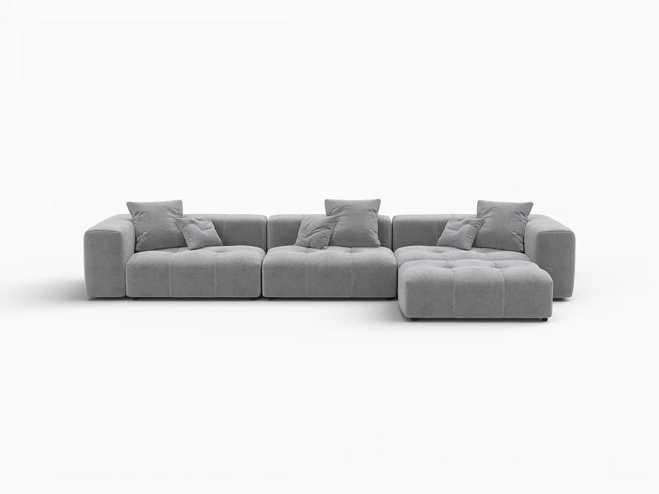 Matrix 3-Seater Light-Grey Sofa Set | 4-Piece (Includes 1 Ottoman), Linen Fabric
