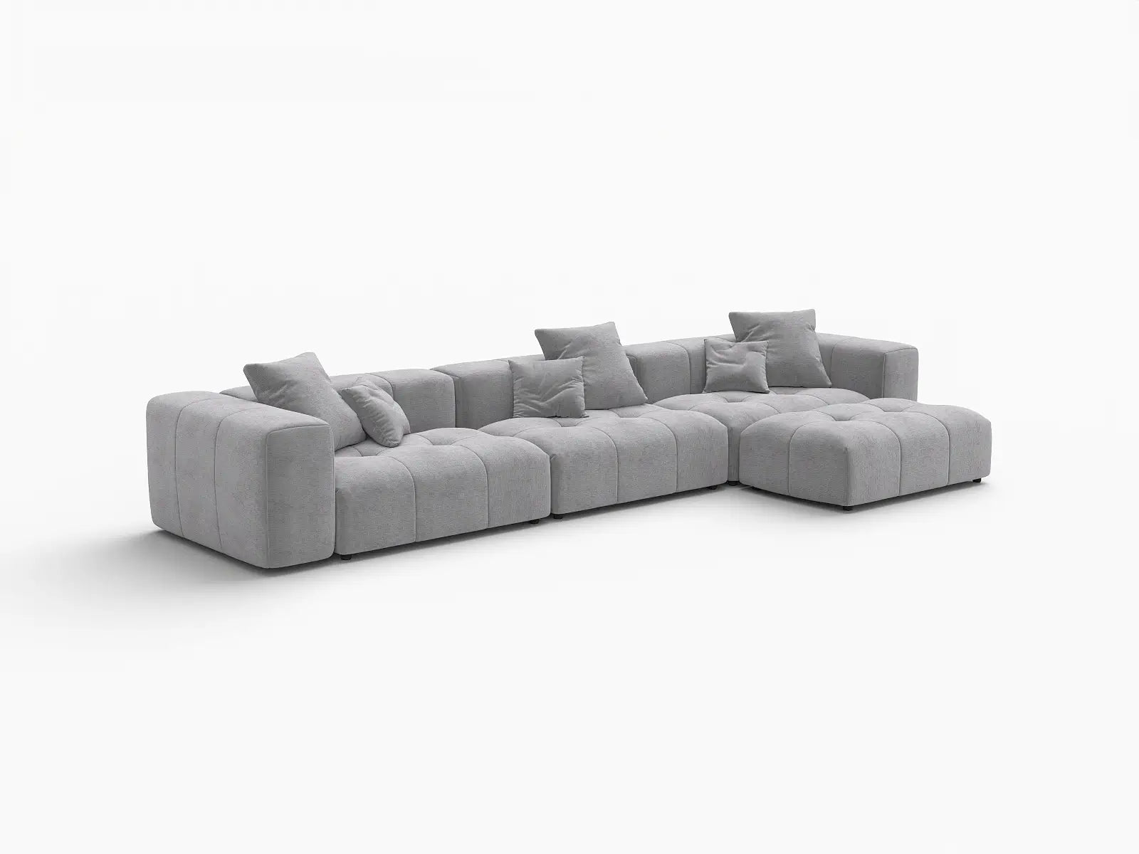 Matrix 3-Seater Light-Grey Sofa Set | 4-Piece (Includes 1 Ottoman), Linen Fabric