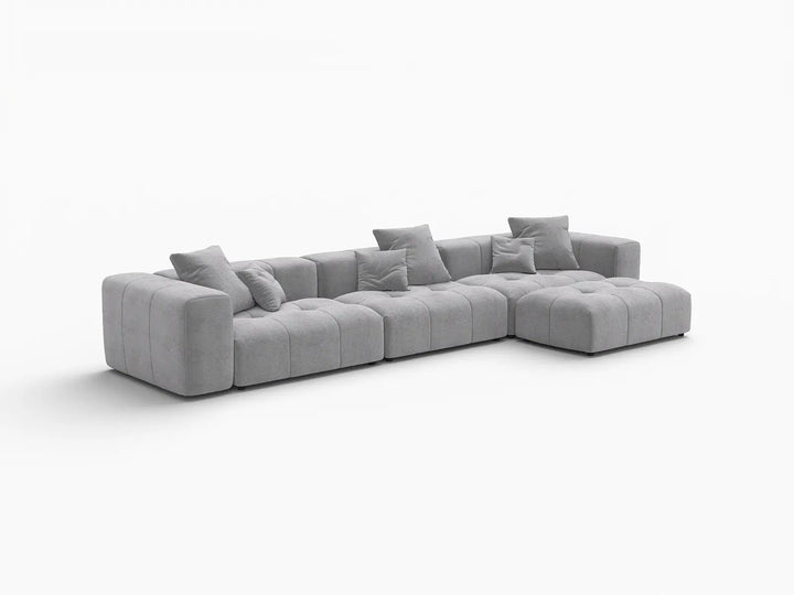 Matrix 3-Seater Light-Grey Sofa Set | 4-Piece (Includes 1 Ottoman), Linen Fabric