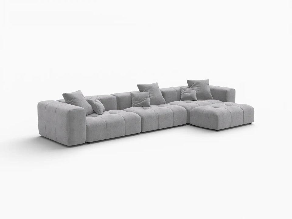 Matrix 3-Seater Light-Grey Sofa Set | 4-Piece (Includes 1 Ottoman), Linen Fabric