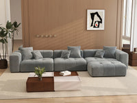 Matrix 3-Seater Light-Grey Sofa Set | 4-Piece (Includes 1 Ottoman), Linen Fabric