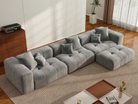 Matrix 3-Seater Light-Grey Sofa Set | 4-Piece (Includes 1 Ottoman), Linen Fabric