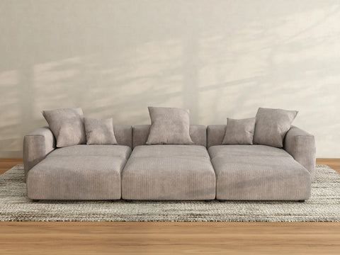 Matrix 3-Seater Brown Pit Sectional | 6-Piece (Includes 3 Ottomans), Corduroy Fabric, Family Room Seating, Washable Cushion Covers