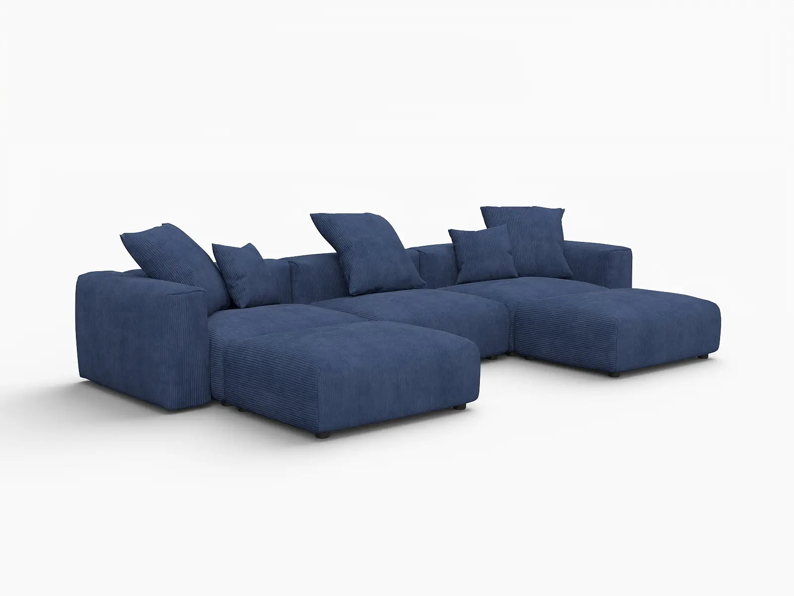 Sofá seccional Matrix en forma de U de 3 plazas en pana azul | 5 piezas (incluye 2 otomanas), asientos para la sala de estar, fácil de limpiar, diseño modular